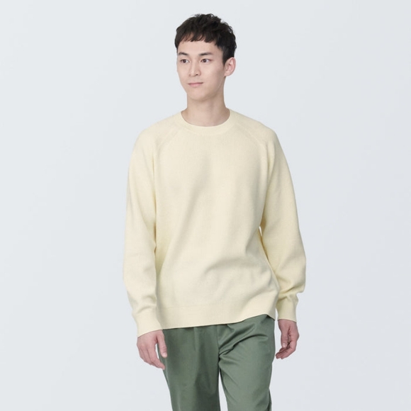 Men's Washable Ribbed Crew Neck Sweater, Off-White, XL - Picture 2 of 2